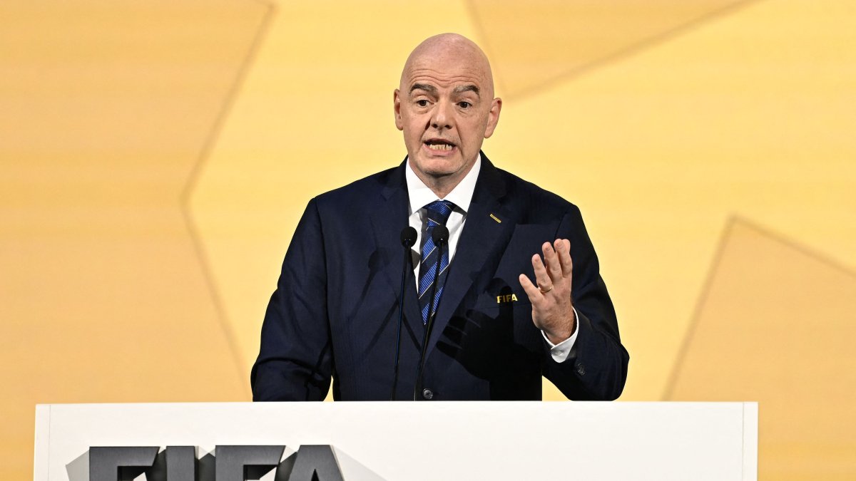 FIFA President Gianni Infantino makes a speech during the 74th FIFA Congress, Bangkok, Thailand, May 17, 2024. (AFP Photo)