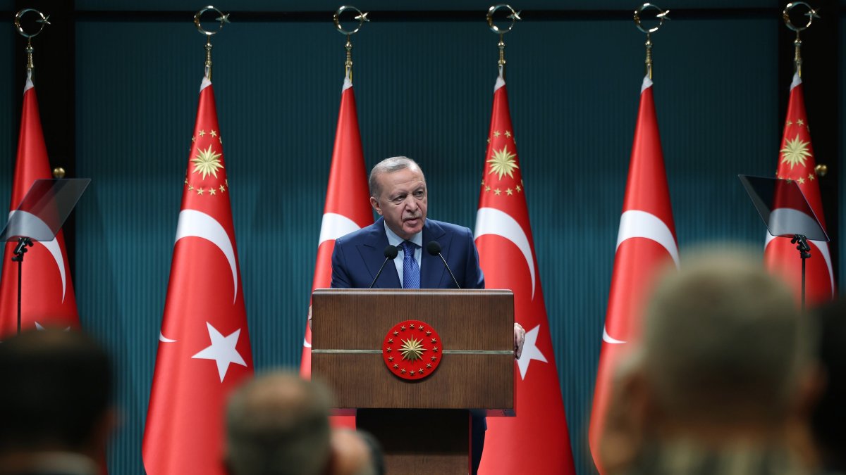 President Recep Tayyip Erdoğan speaks to reporters after a Cabinet meeting in Ankara, Sept. 7, 2026. (AA Photo)