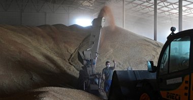 An employee works in a grain storage during wheat harvesting in the Rostov Region, Russia, July 18, 2026. (Reuters Photo)