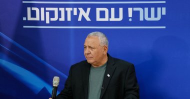 Israeli opposition leader and former military chief Gadi Eisenkot speaks as he campaigns ahead of Israel's upcoming general election, in Kiryat Malachi, Israel, Aug. 17, 2026. (Reuters Photo)