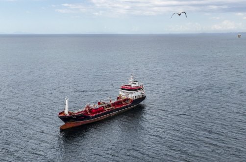 The commercial vessel Alsu, which was involved in an accident in the Marmara Sea, is seen waiting off the coast of Silivri, Istanbul, Türkiye, Sept. 7, 2026. (AA Photo)