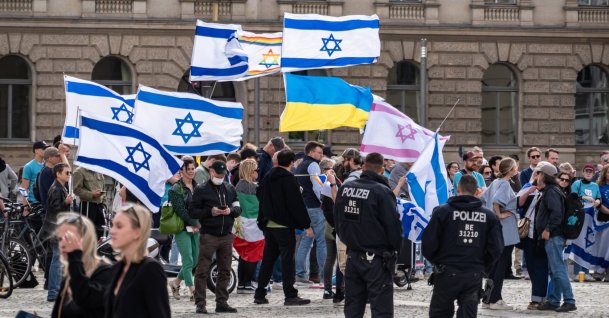 People carry Israeli flags during a "stop-the-left" demonstration, Berlin, Germany, Sept. 5, 2026. (Getty Images Photo)