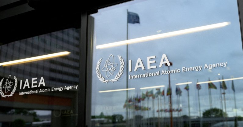 The IAEA logo is displayed in front of the agency’s headquarters in Vienna, Austria, June 5, 2026. (Reuters File Photo)