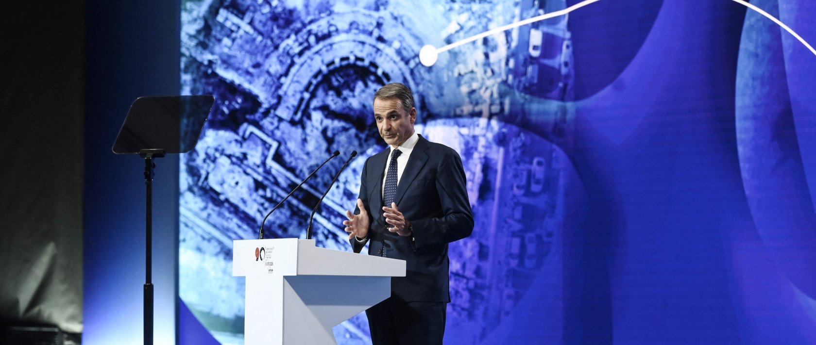 Greek Prime Minister Kyriakos Mitsotakis delivers a speech during the opening of the annual Thessaloniki International Fair (TIF), Thessaloniki, northern Greece, Sept. 5, 2026. (AFP Photo)