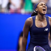 U.S.' Coco Gauff celebrates after defeating USA's Iva Jovic in the women's singles round of 16 at the US Open on day nine at the USTA Billie Jean King National Tennis Center, New York City, U.S., Sept. 7, 2026. (AFP Photo)
