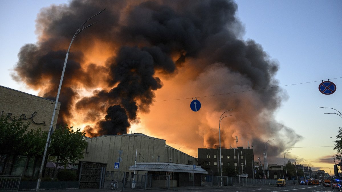 Smoke rises from the site of a Russian strike in Kyiv, Ukraine, Sept. 8, 2026. (EPA Photo)
