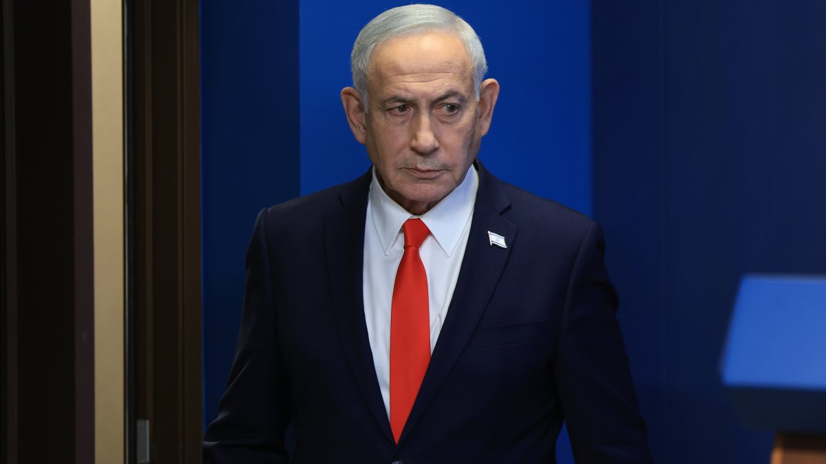 Israeli Prime Minister Benjamin Netanyahu holds a news conference, in Jerusalem, Monday June 15, 2026. (Ronen Zvulun, Pool Photo via AP)