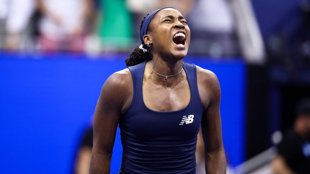 U.S.' Coco Gauff celebrates after defeating USA's Iva Jovic in the women's singles round of 16 at the US Open on day nine at the USTA Billie Jean King National Tennis Center, New York City, U.S., Sept. 7, 2026. (AFP Photo)