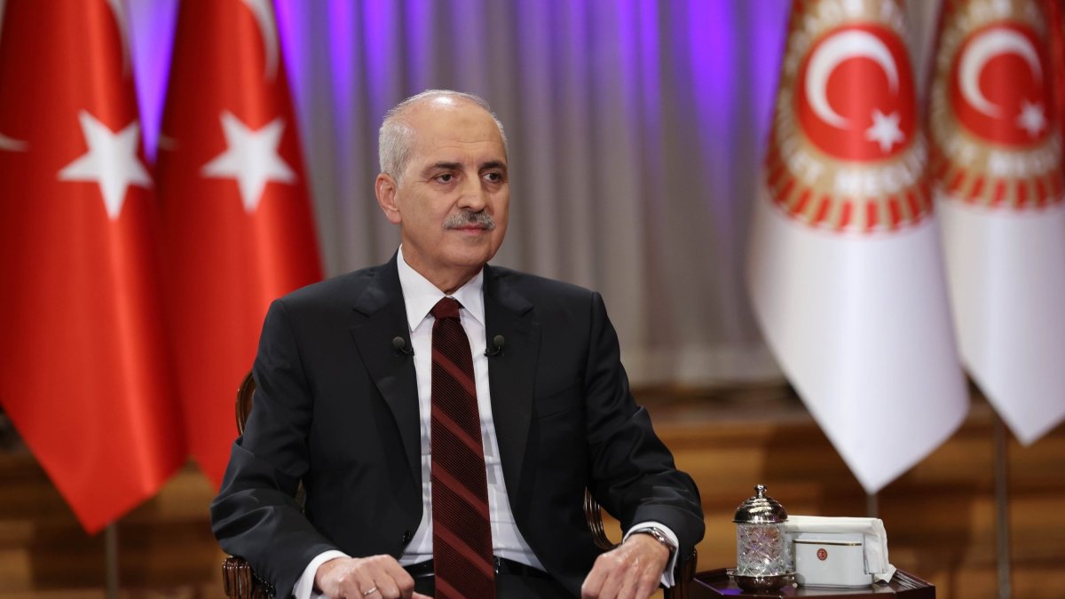 Parliament Speaker Numan Kurtulmuş gives an interview, Ankara, Türkiye, Aug. 28, 2024. (AA Photo) 