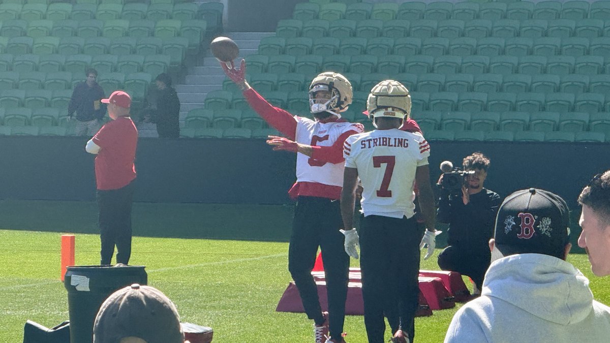 San Francisco 49ers players train at Melbourne Rectangular Stadium, ahead of the first NFL game in Australia, Melbourne, Australia, Sept. 7, 2026. (Reuters Photo)