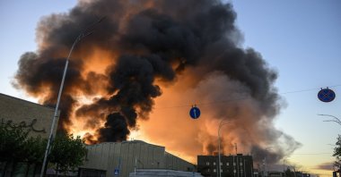 Smoke rises from the site of a Russian strike in Kyiv, Ukraine, Sept. 8, 2026. (EPA Photo)