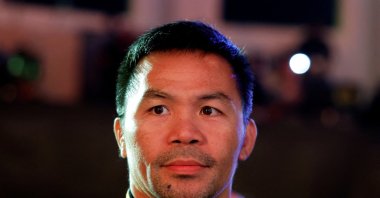 Manny Pacquiao poses ahead of the weigh-in for Anthony Joshua vs. Francis Ngannou at BLVD World, Riyadh, Saudi Arabia, March 7, 2024. (Reuters Photo)