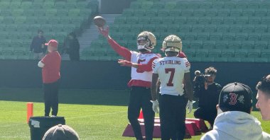 San Francisco 49ers players train at Melbourne Rectangular Stadium, ahead of the first NFL game in Australia, Melbourne, Australia, Sept. 7, 2026. (Reuters Photo)