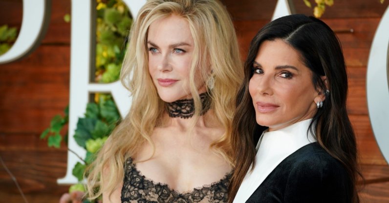 Nicole Kidman (L) and Sandra Bullock arrive at the premiere of "Practical Magic 2," Los Angeles, U.S., Aug. 31, 2026. (AP Photo)