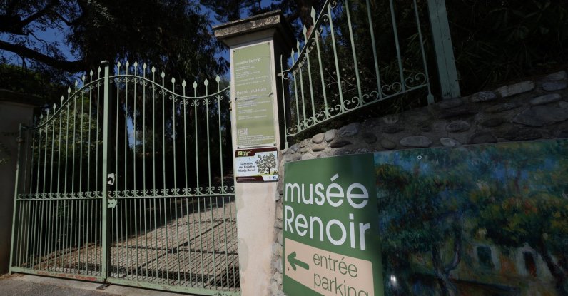 A sign indicates the entrance of the Renoir Museum, Cagnes-sur-Mer, France, Sept. 8, 2026. (Reuters Photo)