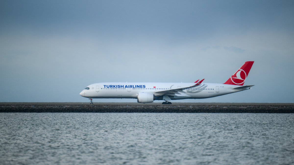 A Turkish Airlines plane is seen at the San Fransciso International Airport, California, U.S., Aug. 17, 2026. (AA Photo)