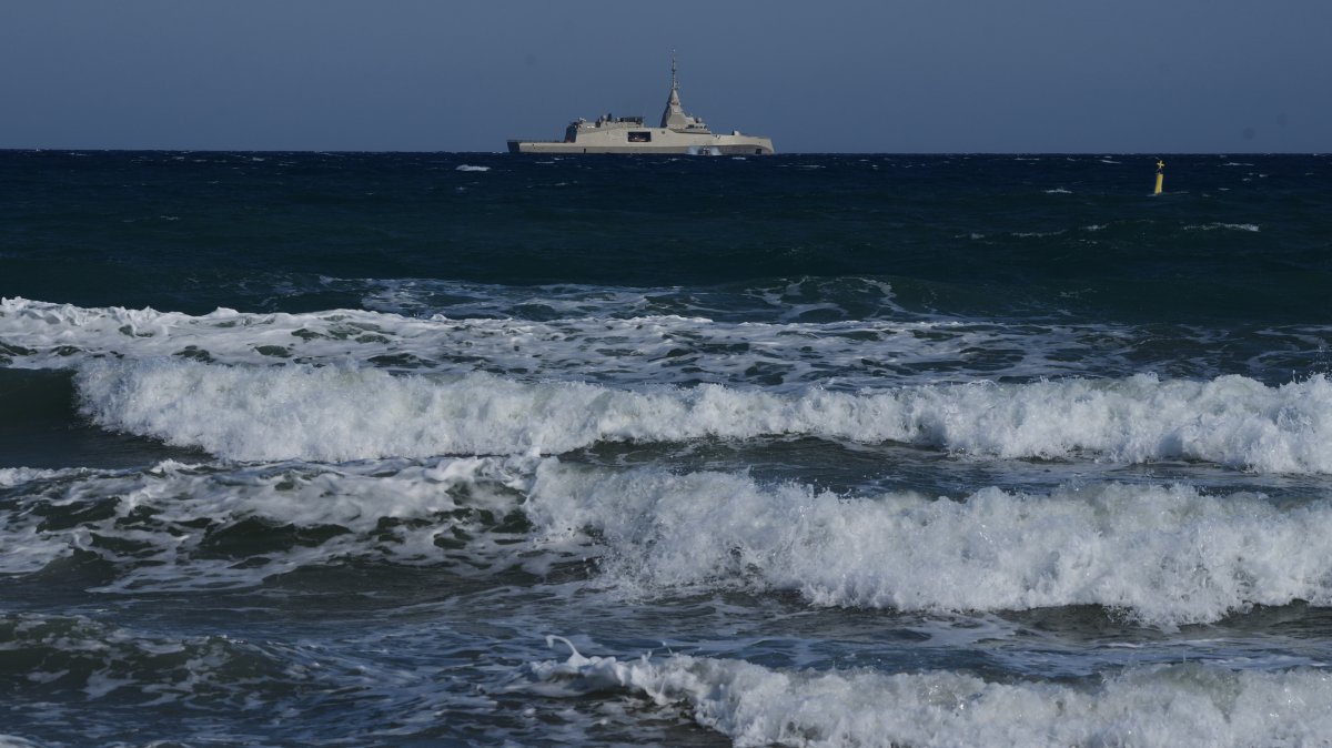 A Greek Navy frigate Kimon is seen patrolling off the coast of Limassol, Greek Cyprus, March 11, 2026. (AP Photo)