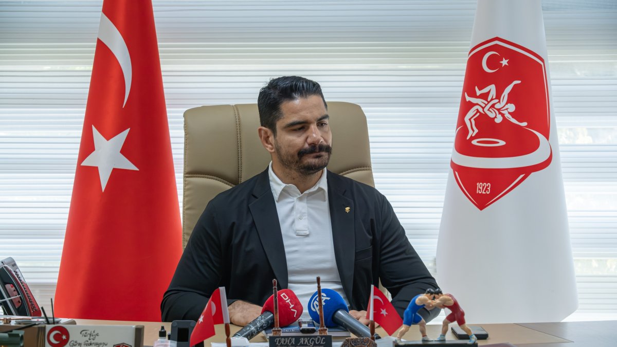 Türkiye Wrestling Federation President Taha Akgül addresses the press, Ankara, Türkiye, Sept. 3, 2026. (IHA Photo)