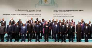 President Recep Tayyip Erdoğan (C) and leaders of the African nations pose for a family photo during the 3rd Türkiye-Africa Partnership Summit, Istanbul, Türkiye, Dec. 18, 2021. (AA Photo)