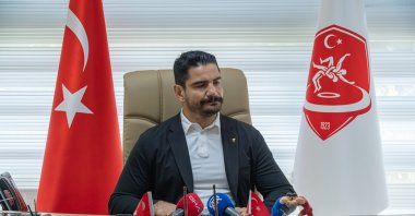 Türkiye Wrestling Federation President Taha Akgül addresses the press, Ankara, Türkiye, Sept. 3, 2026. (IHA Photo)