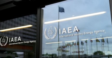 The IAEA logo is displayed in front of the agency’s headquarters in Vienna, Austria, June 5, 2026. (Reuters File Photo)