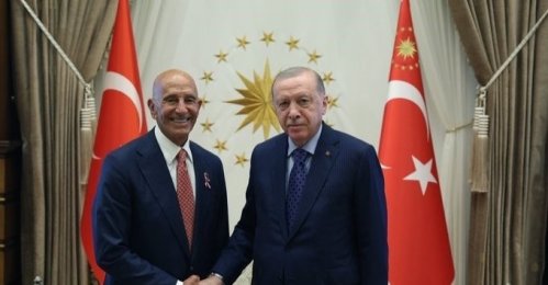 President Recep Tayyip Erdoğan shakes hands with U.S. Envoy Tom Barrack in Ankara, Sept. 9, 2026. (IHA Photo)