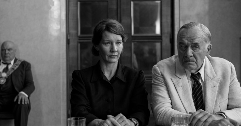 This image released by Mubi shows Sandra Hüller and Hanns Zischler in a scene from "Fatherland." (AP Photo)