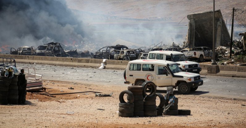 Ambulances are seen the site of an explosion at a weapons depot near Sarmada, Idlib, northwestern Syria, Sept. 9, 2026. (AA Photo)