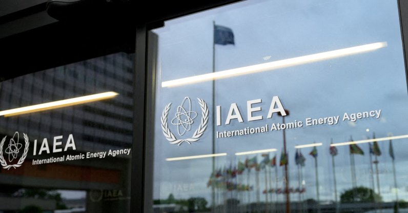 The IAEA logo is displayed in front of the agency’s headquarters in Vienna, Austria, June 5, 2026. (Reuters File Photo)