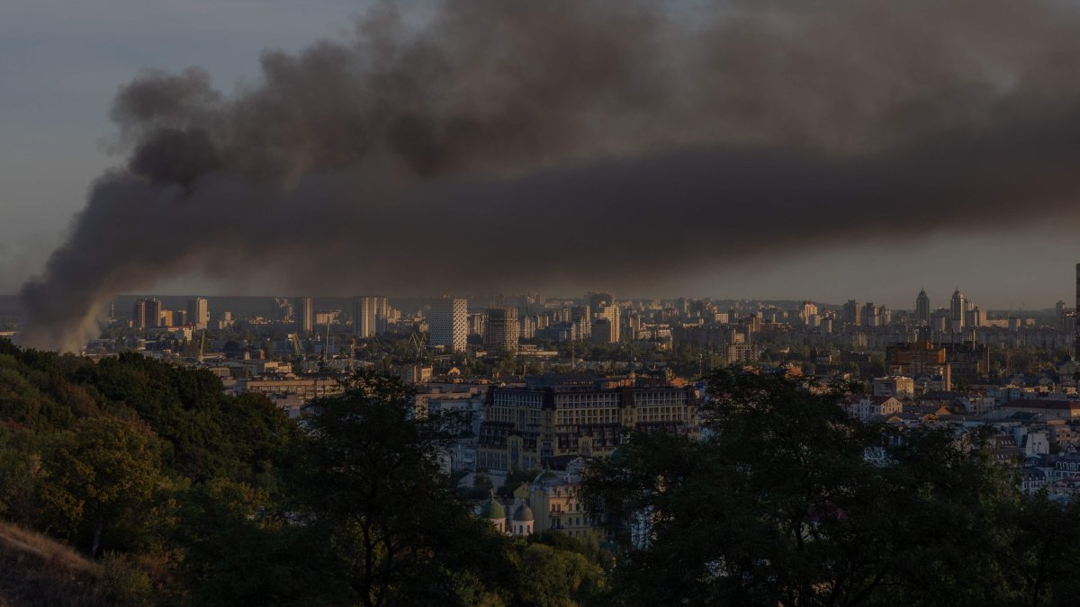 Smoke rises over the city following a Russian air attack on Kyiv, Ukraine, Sept. 8, 2026. (AFP Photo)
