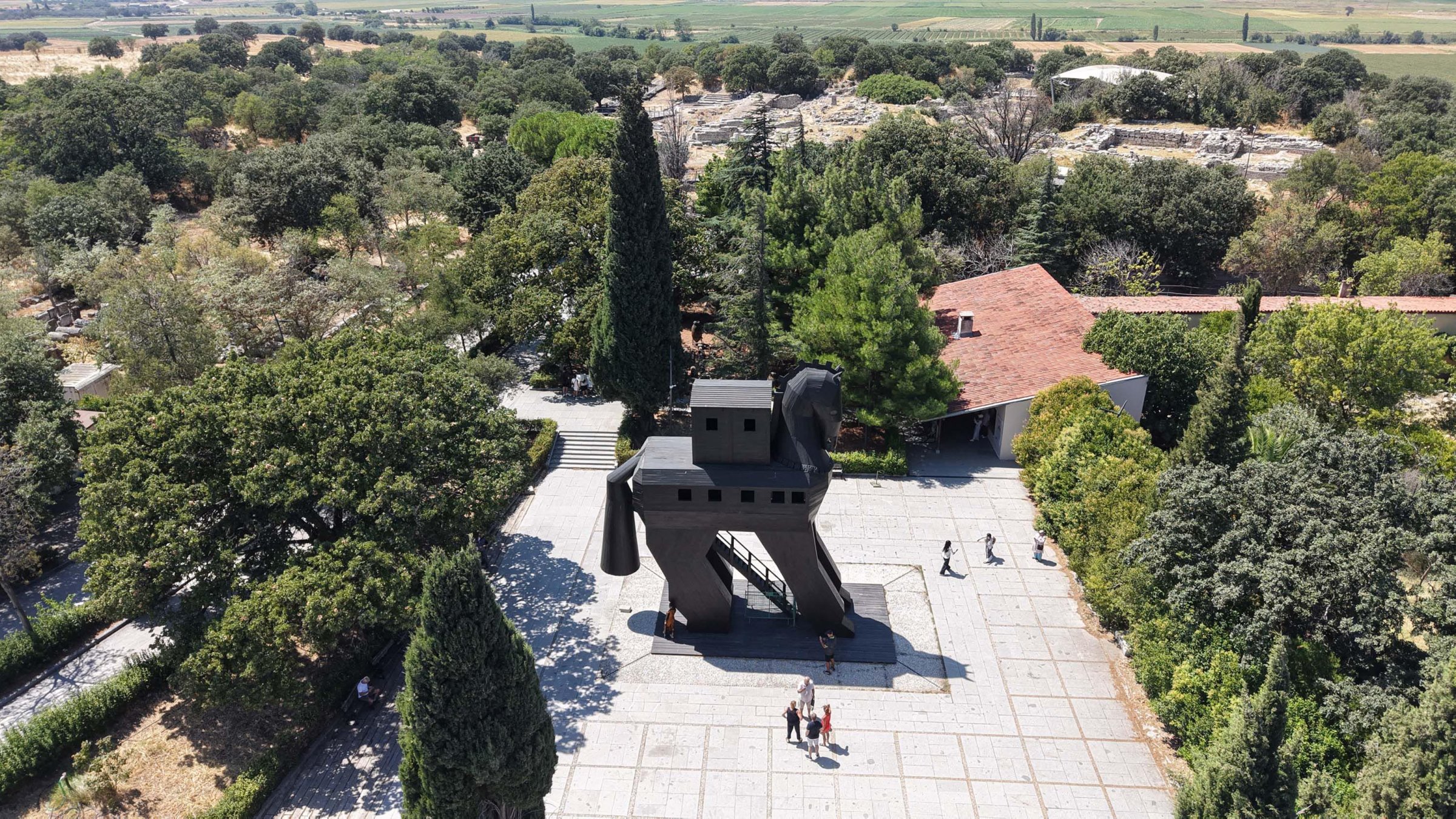 An aerial view of the entrance of the ancient city of Troy, Çanakkale, Türkiye, Sept. 10, 2026. (DHA Photo)