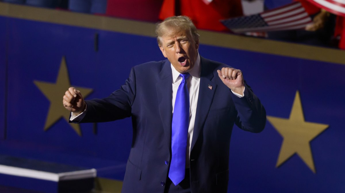 U.S. President Donald Trump dances after delivering his speech on the first day of the Midterm Republican National Convention (RNC) in the American Airlines Center in Dallas, Texas, U.S., Sept. 9, 2026. (EPA Photo)