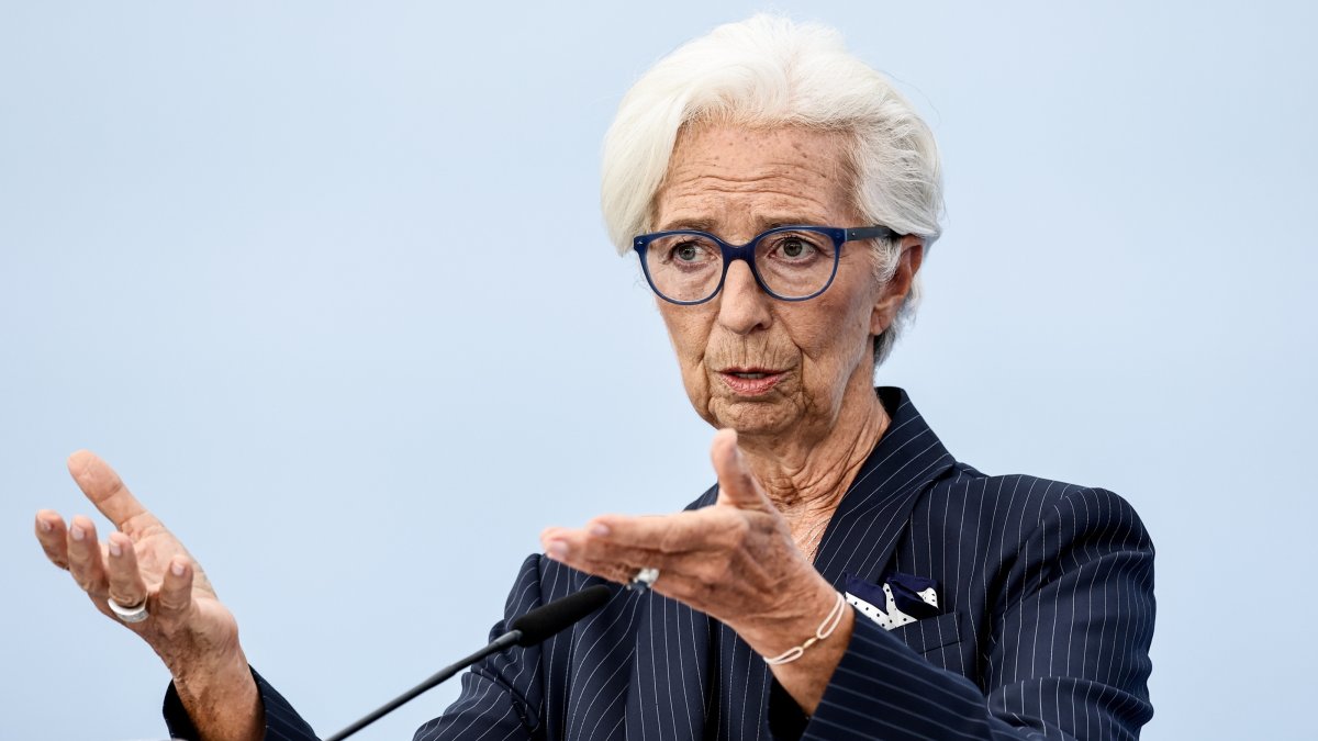 European Central Bank (ECB) President Christine Lagarde gestures as she speaks during a press conference following the external ECB Governing Council meeting in Berlin, Germany, Sept. 10, 2026. (EPA Photo)
