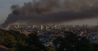 Smoke rises over the city following a Russian air attack on Kyiv, Ukraine, Sept. 8, 2026. (AFP Photo)