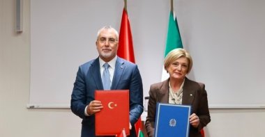 
Labor and Social Security Minister Vedat Işıkhan and Italian Labor and Social Policies Minister Marina Elvira Calderone sign a memorandum of understanding on cooperation between their ministries, Rome, Sept. 10, 2026. (IHA Photo)
