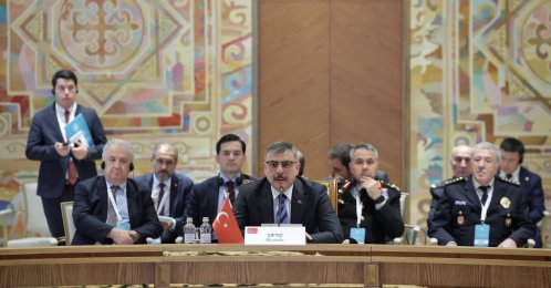 Interior Minister Mustafa Çiftçi speaks at the meeting, Astana, Kazakhstan, Sept. 10, 2026. (AA Photo)