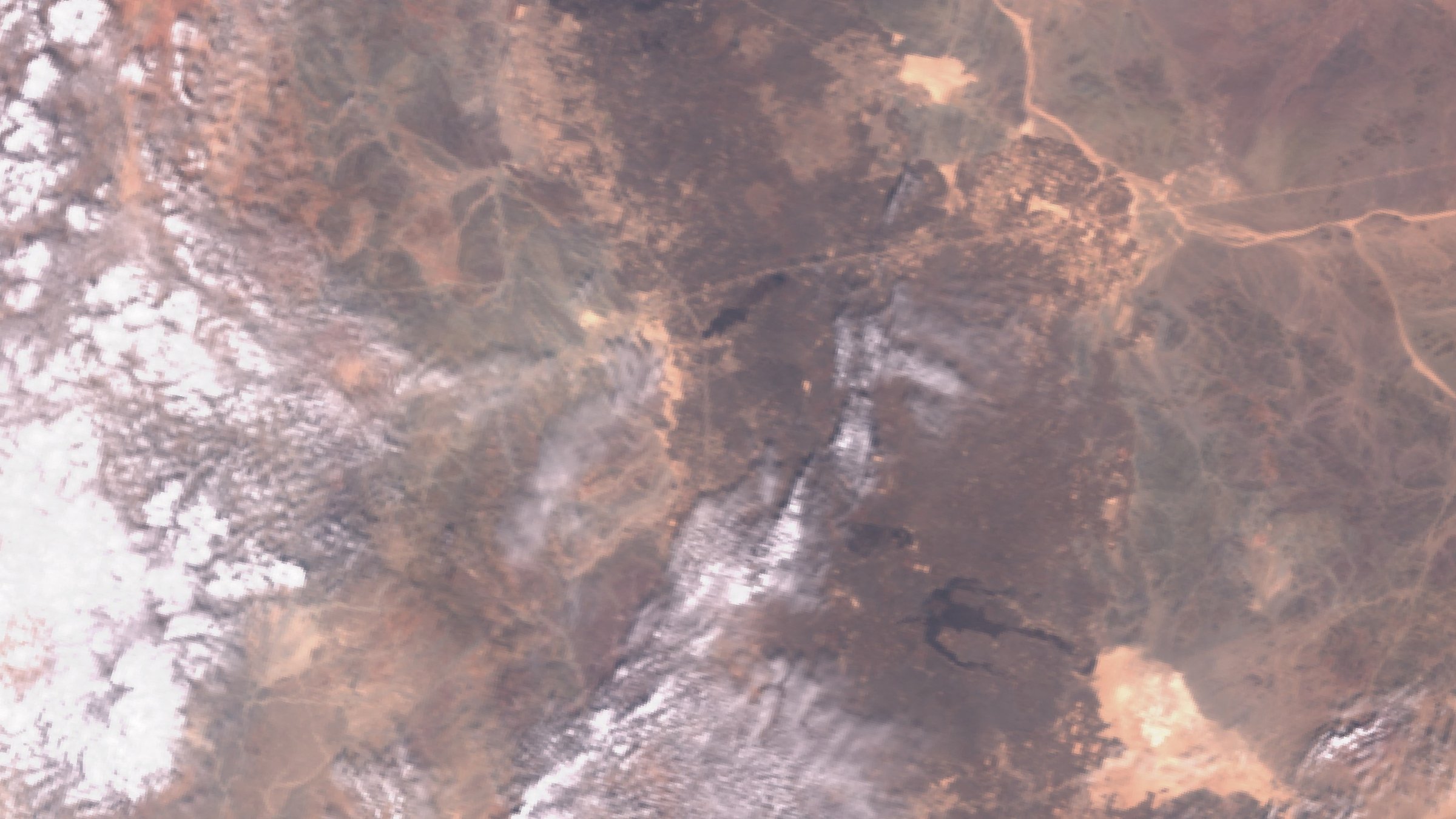 A satellite image shows an area before black smoke was seen rising from an area of Saudi Arabia’s East-West oil pipeline, south of Medina, Hejaz Region, Saudi Arabia, Sept. 9, 2026. (European Union/Copernicus Sentinel-3/Handout via Reuters)