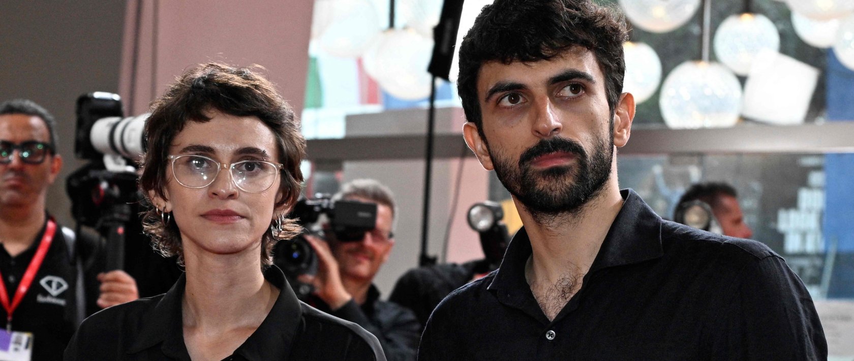 Israeli journalist and director Rachel Szor and Israeli journalist and filmmaker Yuval Abraham attend the red carpet event for the screening of "Naza" presented in competition at the 83rd International Venice Film Festival, Venice Lido, Italy, Sept. 10, 2026. (AFP Photo)