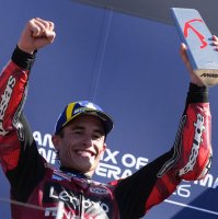 Ducati rider Marc Marquez celebrates winning the MotoGP San Marino Grand Prix in Misano Adriatico, Italy, Sept. 13, 2026. (EPA Photo)