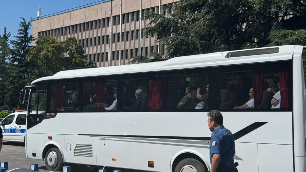 A police bus transports Alihan Kuriş and other suspects after their arrest, Ankara, Türkiye, Aug. 16, 2026. (AA Photo)