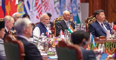 Russia's President Vladimir Putin (2nd L), India's Prime Minister Narendra Modi (C) and China's President Xi Jinping (R) attend the 18th BRICS Summit in New Delhi, India, Sept. 13, 2026. (AFP Photo)
