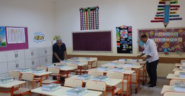 Teachers prepare classrooms for students ahead of the new academic year, Hatay, Türkiye, Sept. 13, 2026. (AA Photo)