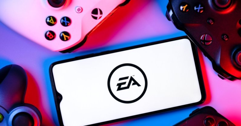 A smartphone displays the Electronic Arts logo. (Shutterstock Photo)