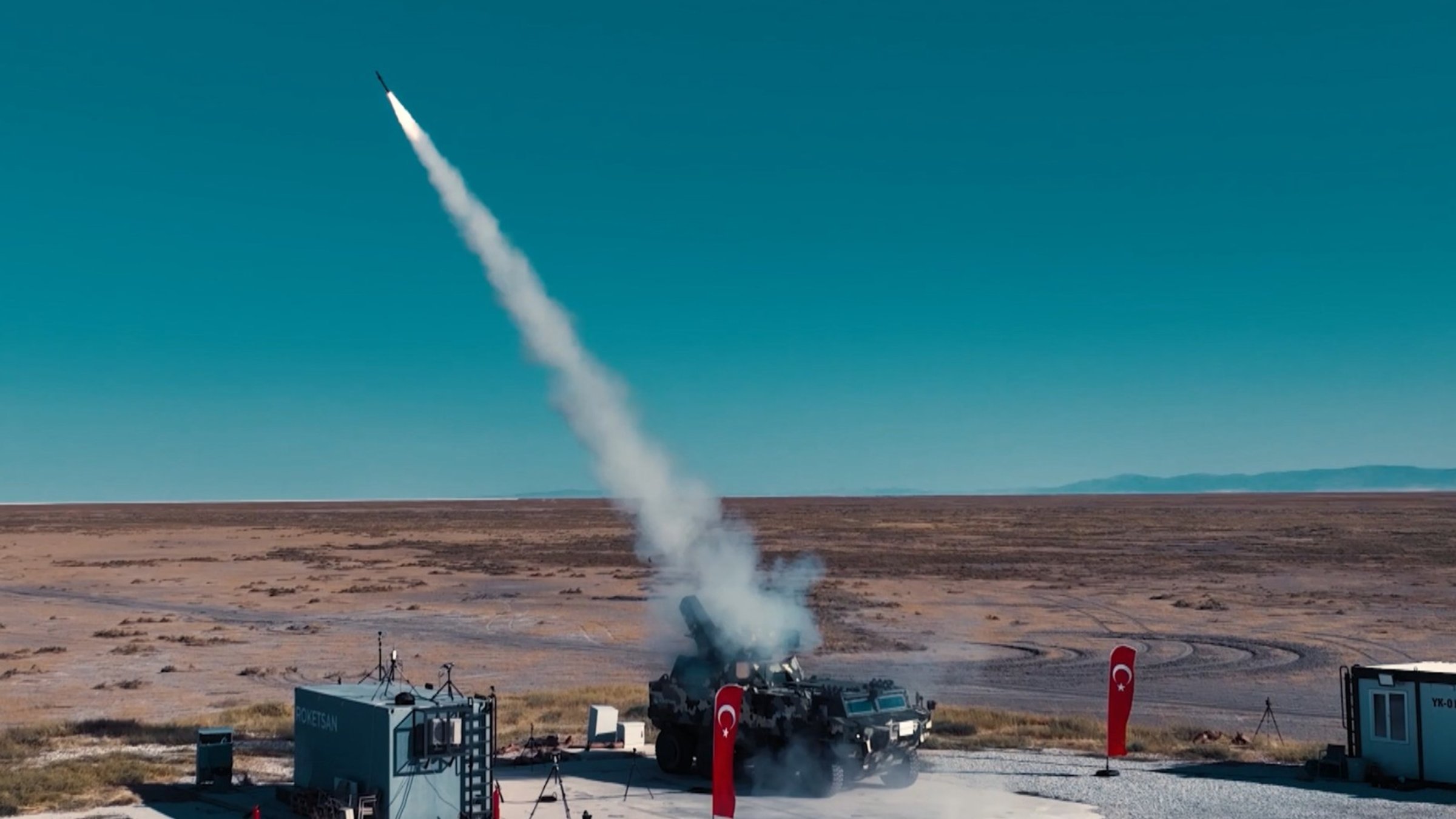 The Sungur missile is fired from a Burç mobile air defense platform from this unspecified location. (DHA Photo)