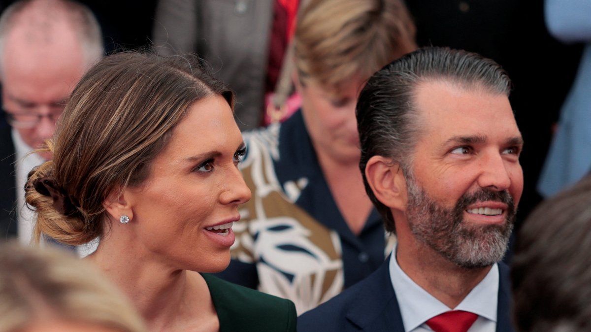 Donald Trump Jr. and his partner Bettina Anderson sit on the day U.S. President Donald Trump delivers remarks to U.S. embassy personnel and business leaders at Deerfield Residence, the residence of the U.S. Ambassador to Ireland, in Dublin, Ireland, Sept. 12, 2026. (Reuters Photo)