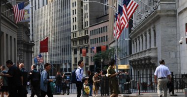 People walk outside the New York Stock Exchange (NYSE) in New York, U.S., Sept. 9, 2026. (AFP Photo)