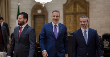 Foreign Minister Hakan Fidan holds a trilateral meeting with Syrian Foreign Minister Asaad Hassan al-Shaibani and Interior Minister Anas Khattab during his visit to Damascus, Syria, Sept. 13, 2026. (AA Photo)