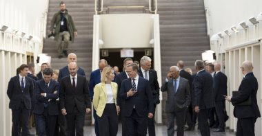 European High Representative of the Union for Foreign Affairs Kaja Kallas (C-L) and Finnish Prime Minister Petteri Orpo (C-R), along with other EU leaders, attend the European Arctic Summit in Rovaniemi, Finland, Sept. 14, 2026. (EPA Photo)