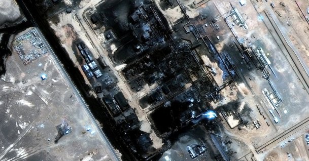 A satellite image shows a closer view of the damage at the Saudi Arabia East-West pipeline, located across the Arabian Peninsula, Saudi Arabia, Sept. 13, 2026. (Reuters Photo)