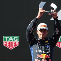 Second-placed Red Bull Racing driver Max Verstappen celebrates on the podium after the Spanish Formula One Grand Prix at the Madrid circuit, Madrid, Spain, Sept. 13, 2026. (AFP Photo)